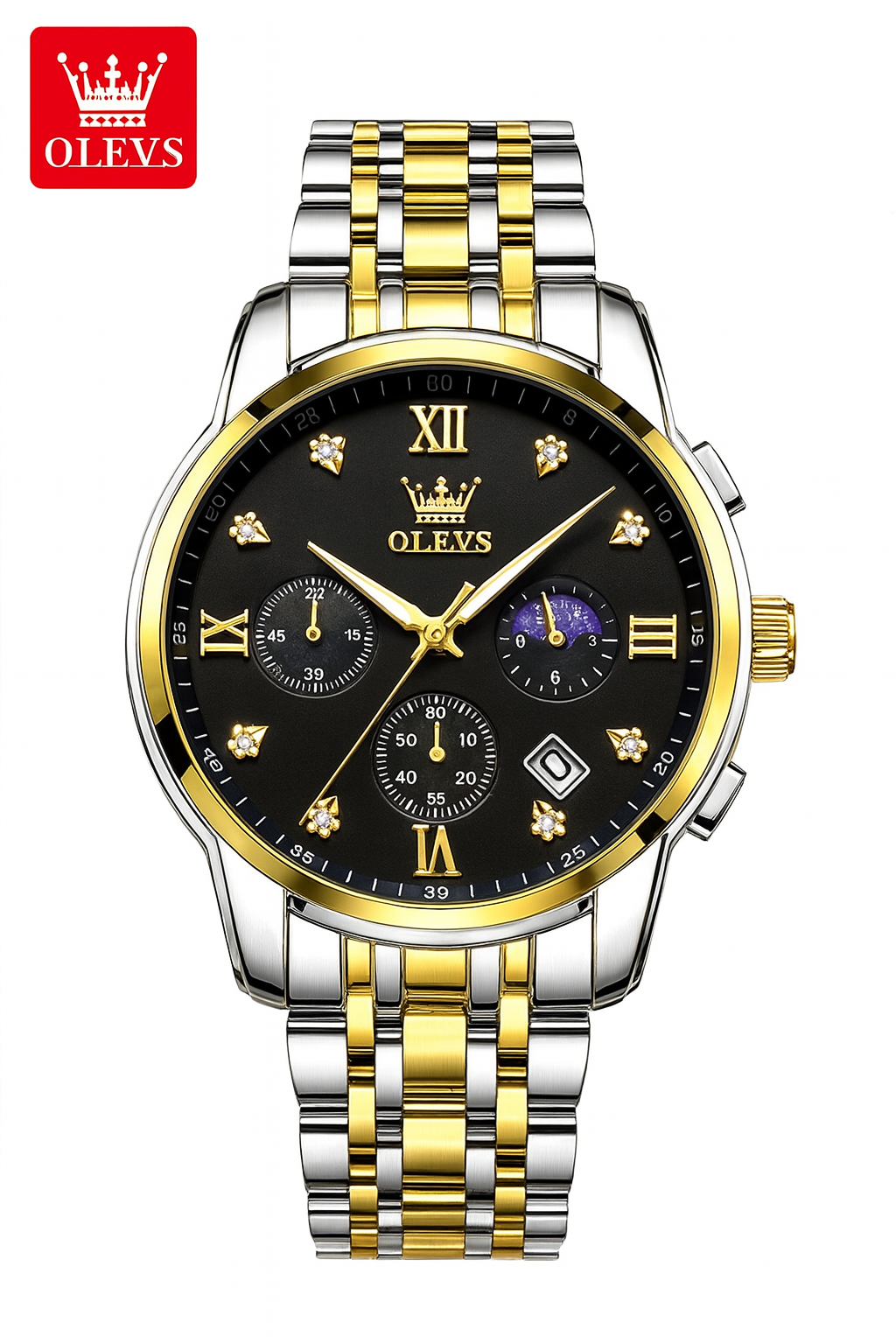 OLEVS Luxury Sports Watch | Quartz Chronograph with Moon Phase