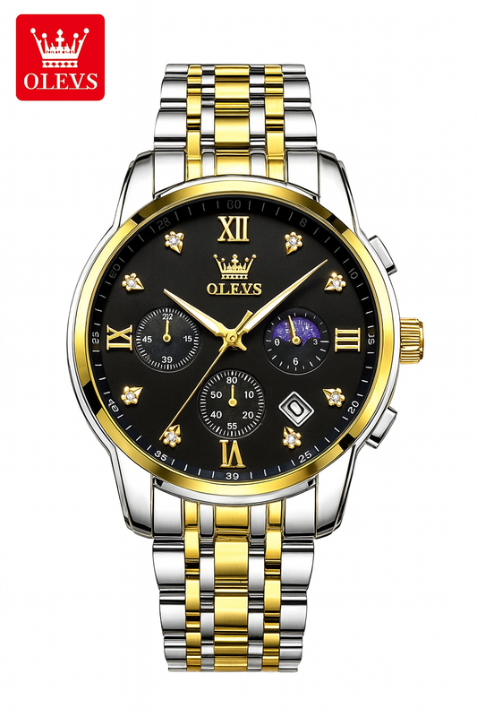 OLEVS Luxury Sports Watch | Quartz Chronograph with Moon Phase